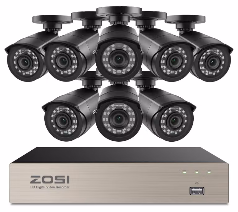 Sistema di telecamere di sicurezza, risoluzione 1080P, visione notturna fino a 80 piedi, DVR a 8 canali, 8 telecamere, 1T