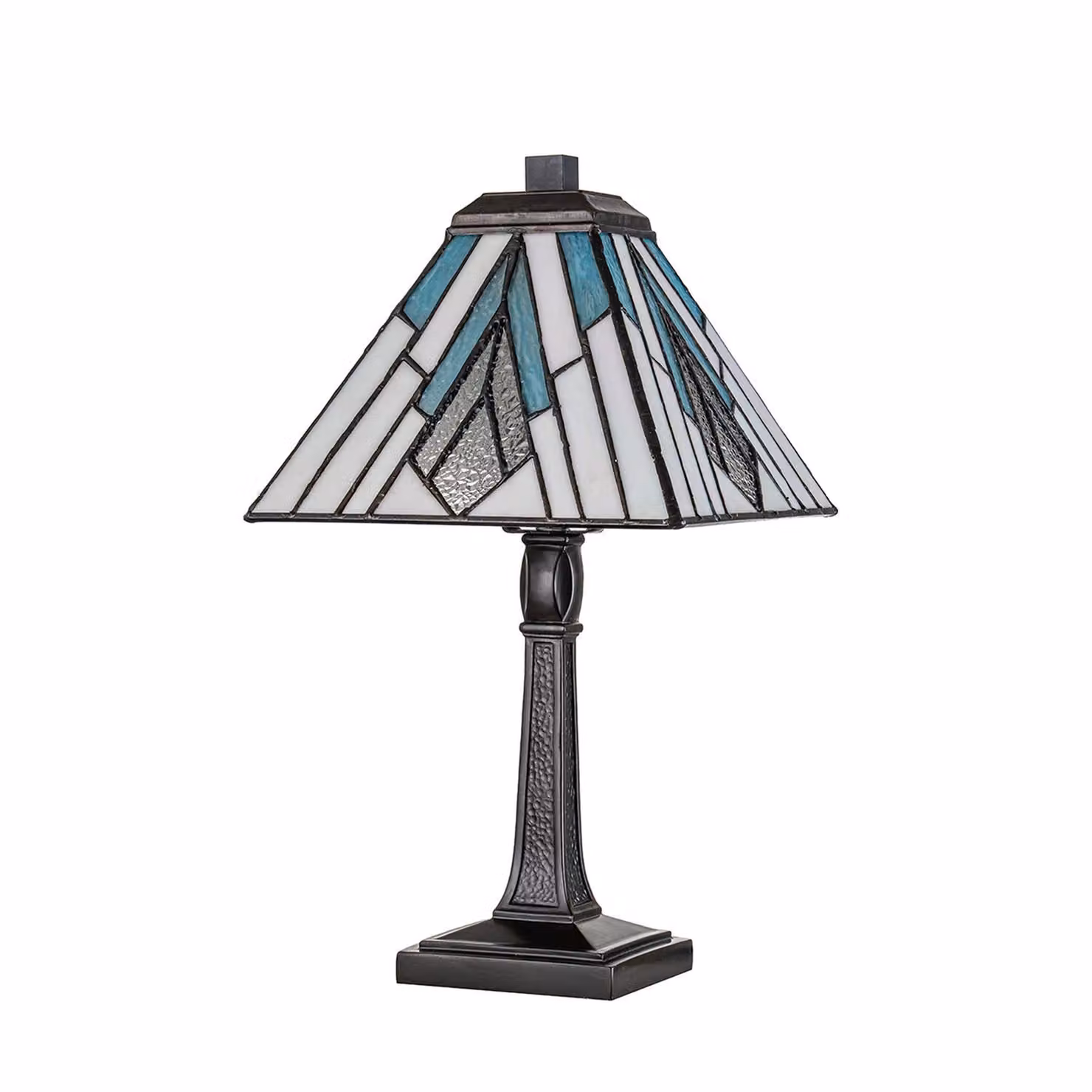 Lampada da tavolo in metallo e vetro alta 35 cm in bronzo antico multicolore E14 stile Tiffany