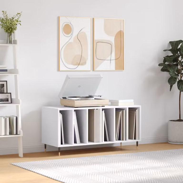 vidaXL Mobile Porta Dischi Bianco in Legno Multistrato L: 100 cm, P: 38 cm, H: 48 cm