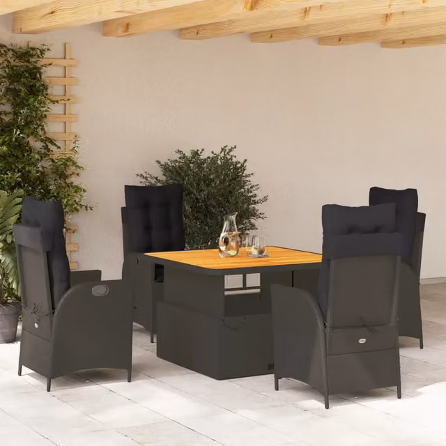 Set da Pranzo da Giardino 5 pz Nero con Cuscini in Polyrattan 3277449