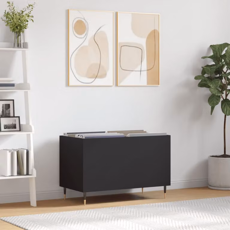 vidaXL Mobile Porta Dischi Nero in Legno e Metallo, Stile Industrial, L/P/H: 74,5 x 38 x 48 cm