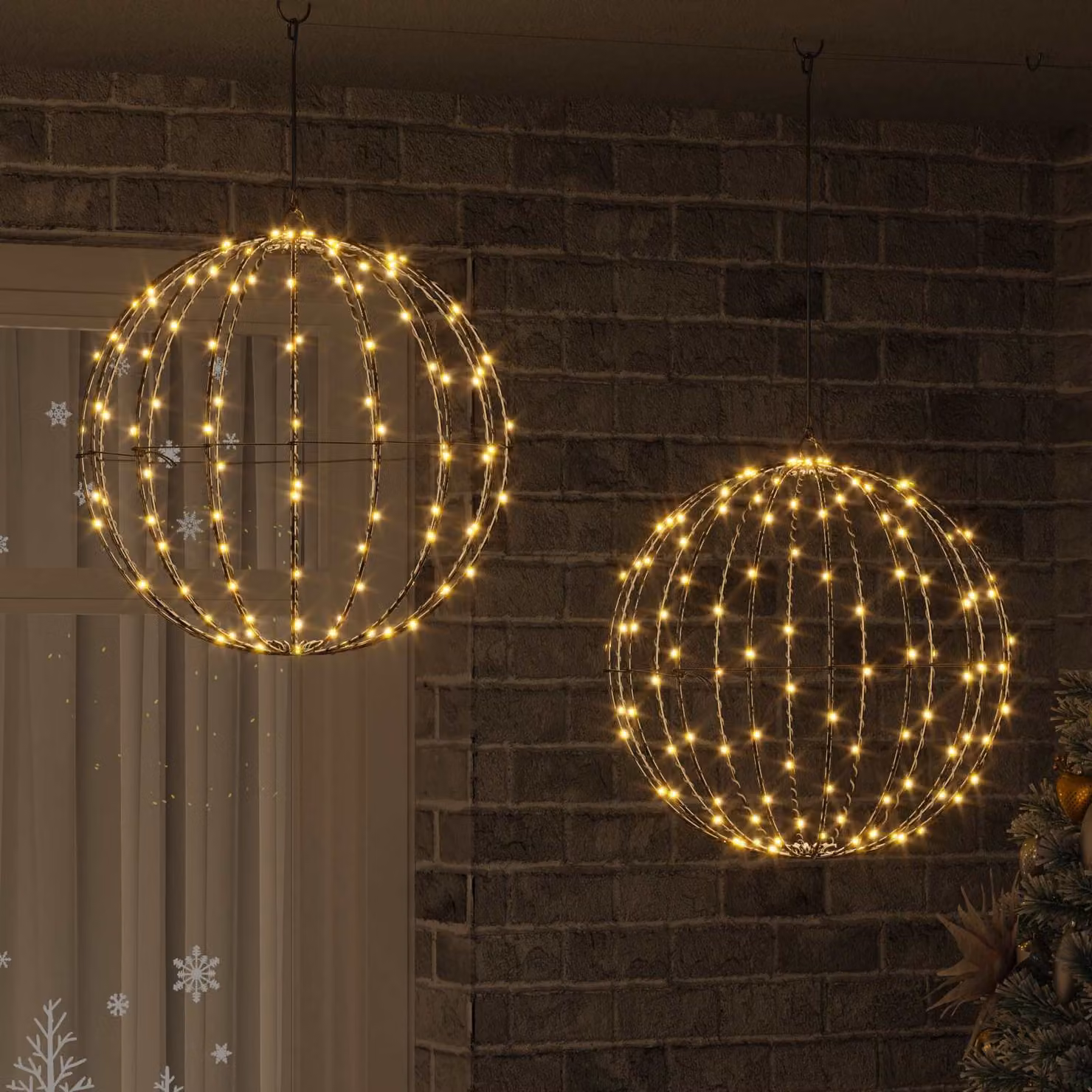 Set di 2 sfere decorative vidaXL in metallo bianco con 320 LED luce bianco caldo e telecomando, L/P/H: 50 x 50 x 52 cm