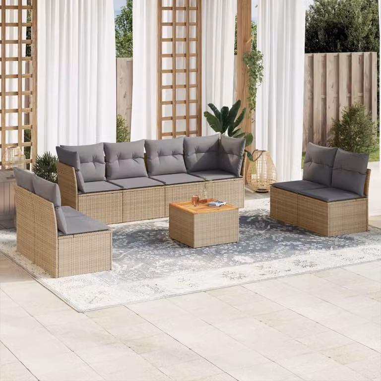 vidaXL Set Divano da Giardino a L in Polyrattan con Cuscini Beige e Tavolino da Esterno