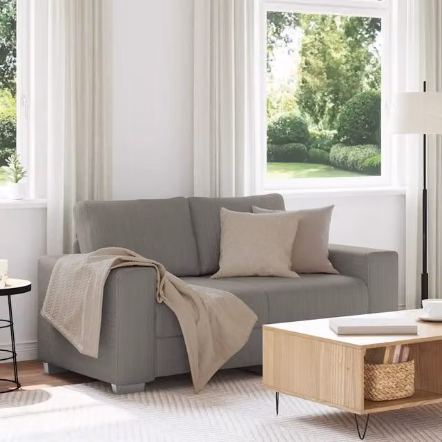 Divanetto Grigio Chiaro 160x77x82cm Tessuto Velluto a Coste 4105193