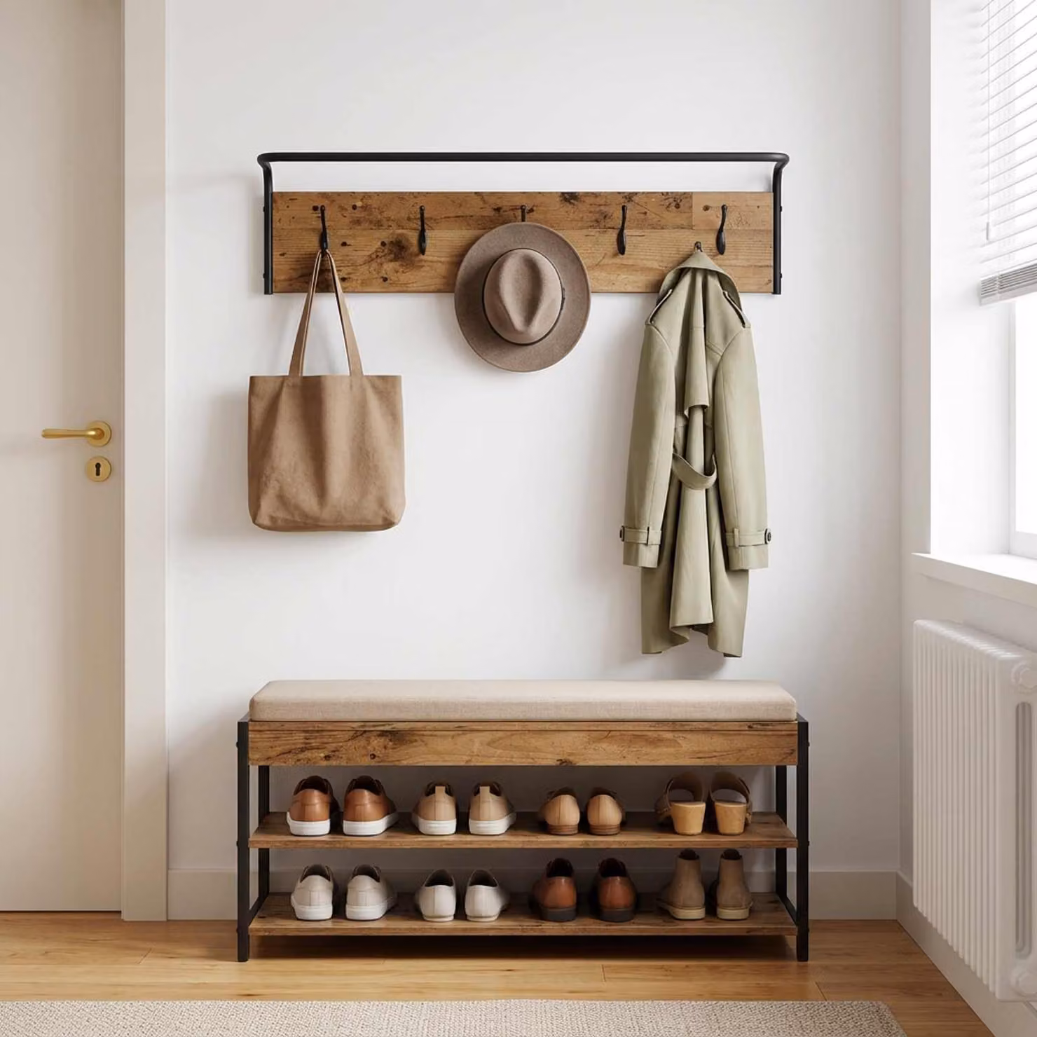 Appendiabiti moderno vidaXL in legno e metallo marrone L 100 cm x P 30 cm x H 25 cm