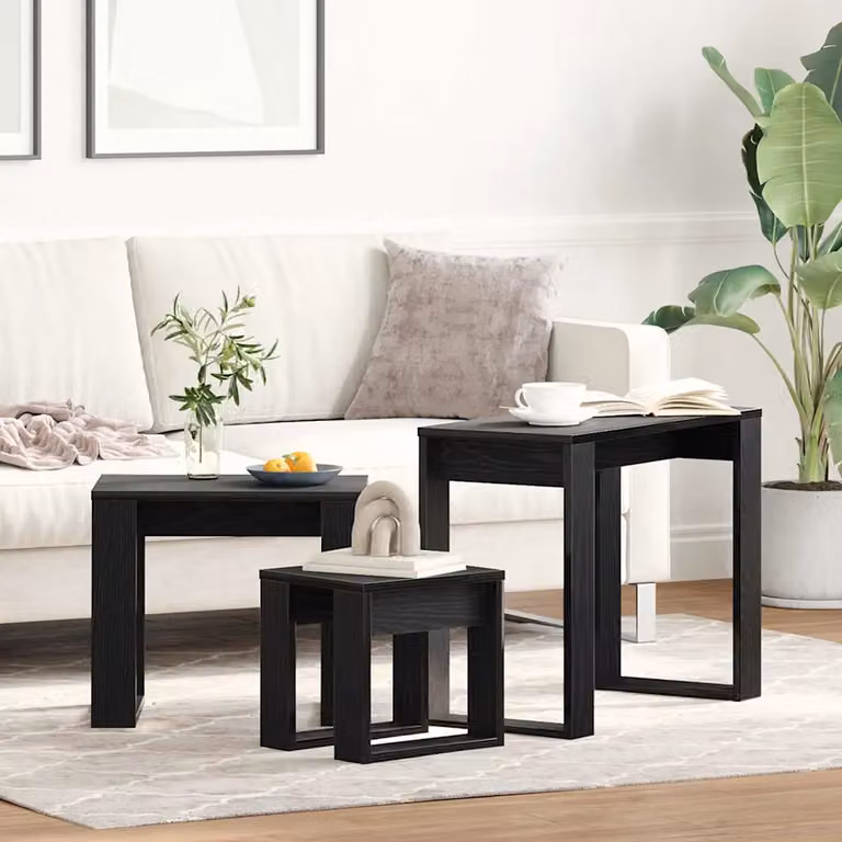 Set di 3 tavolini da annidamento vidaXL in rovere e nero, L/P/H: 61 x 28 x 47 cm