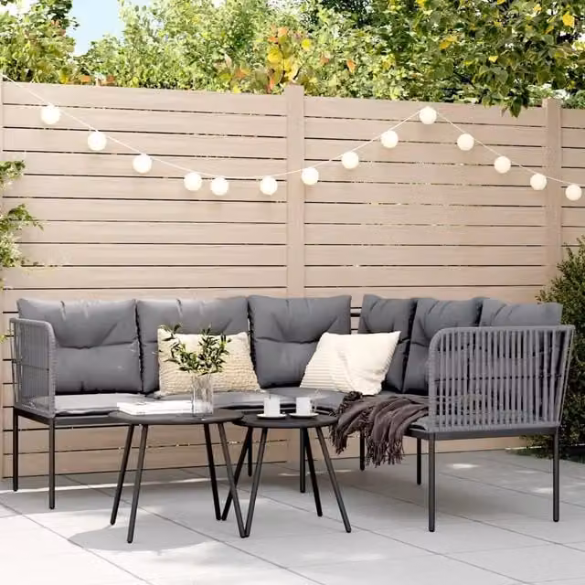 Set Divano da Giardino con Cuscini Nero Acciaio e Textilene 3283742