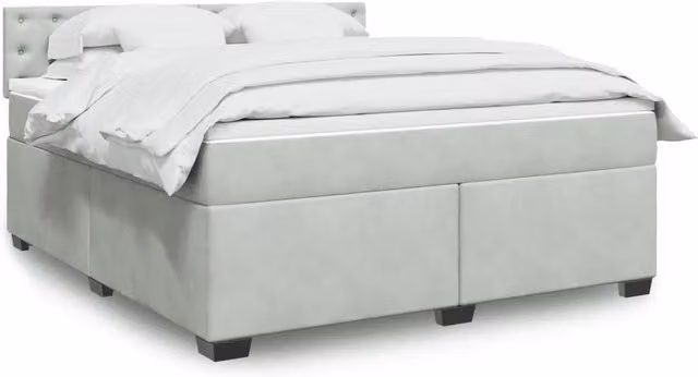 Letto a molle con materasso ibrido vidaXL in velluto grigio e bianco L: 180 cm, P: 200 cm