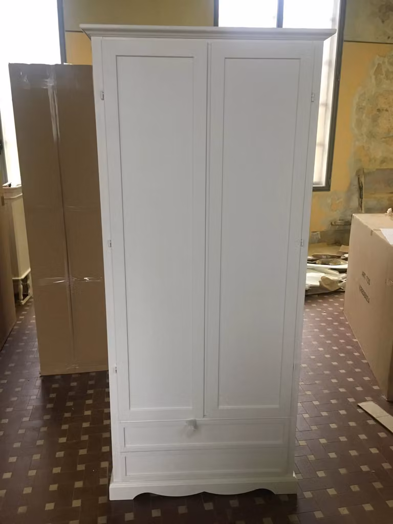 Armadio Arte Povera Mobili 2G in Legno Bianco Shabby Chic con 2 Ante e Cassetti Interni L: 87 cm, P: 40 cm, H: 192 cm