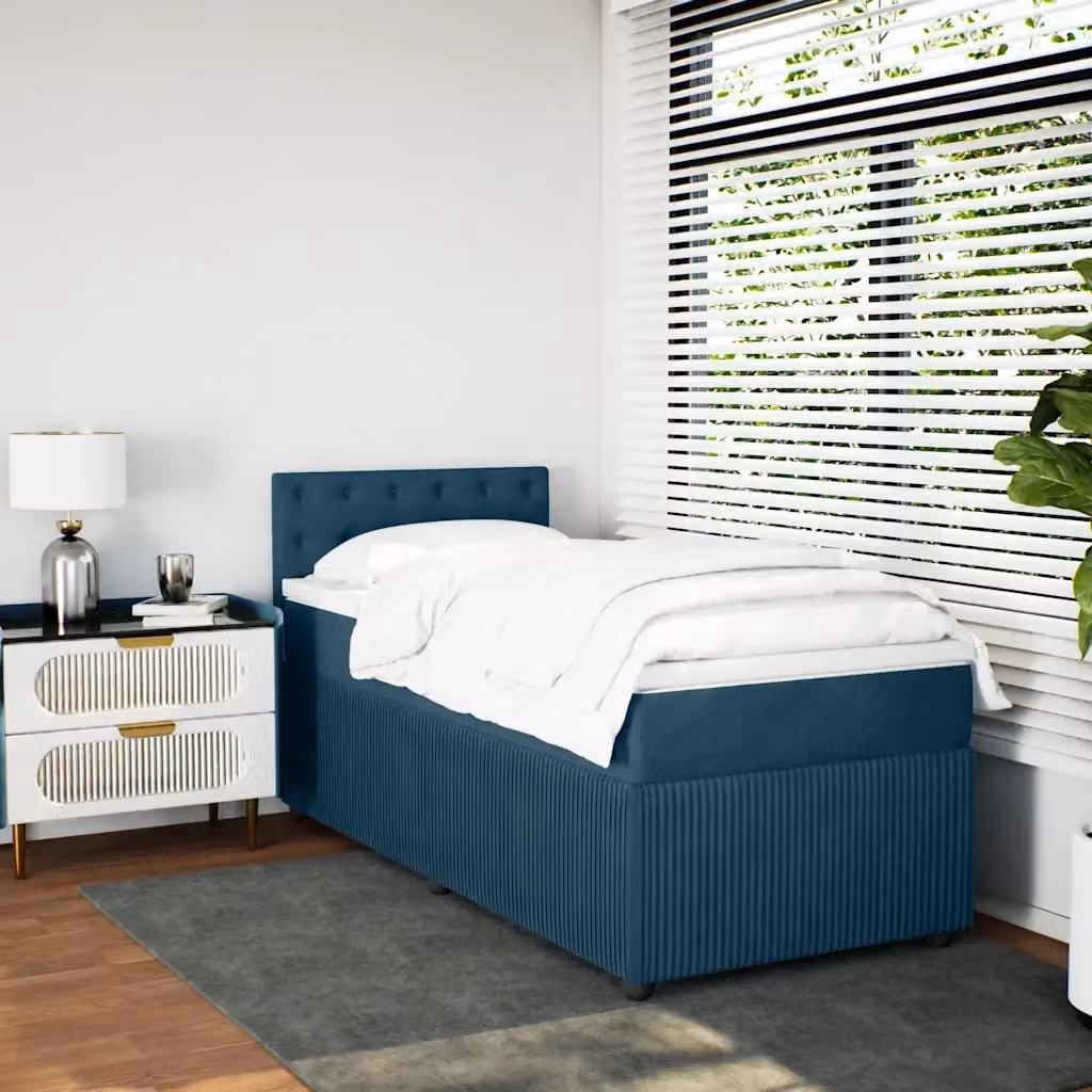 Letto Ibrido con Giroletto a Molle e Materasso vidaXL in Velluto Blu e Bianco L/P/H: 90 x 190 cm – 2