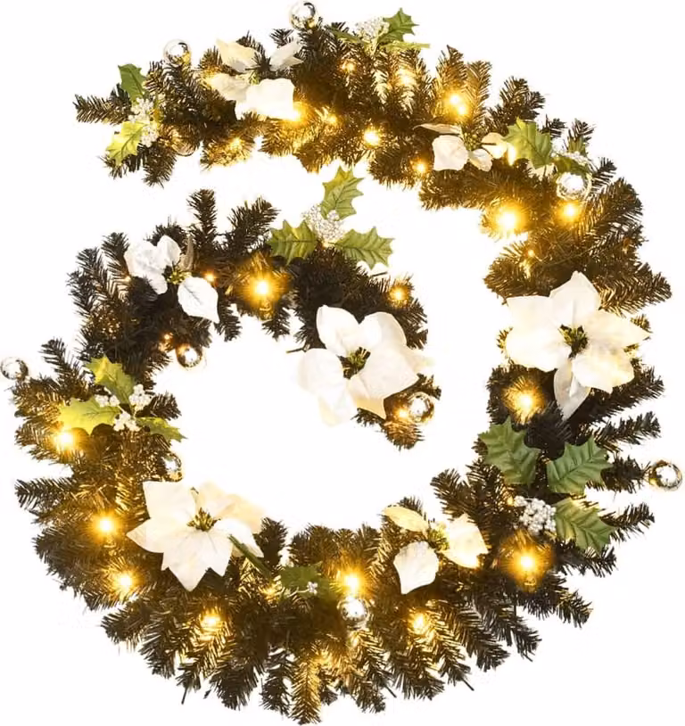 Ghirlanda Natalizia con Luci a LED 2,7 m in PVC Nera