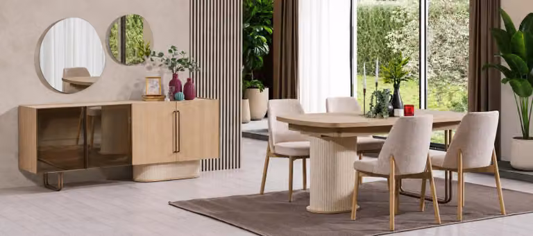 Set elegante per sala da pranzo, composto da un tavolo da pranzo di design e 4 sedie imbottite