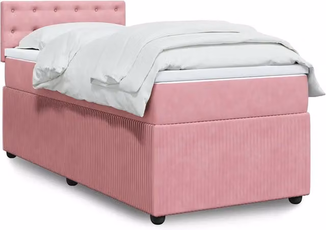 Letto con Giroletto a Molle e Materasso Ibrido vidaXL in Velluto Rosa e Bianco L/P: 100 x 200 cm