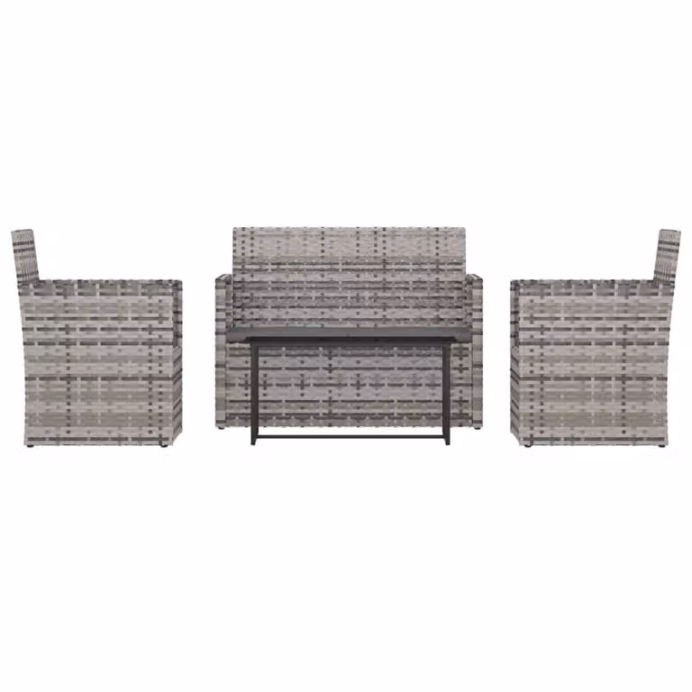 Set Divani da Esterno 4 pz con Cuscini in Polyrattan Grigio