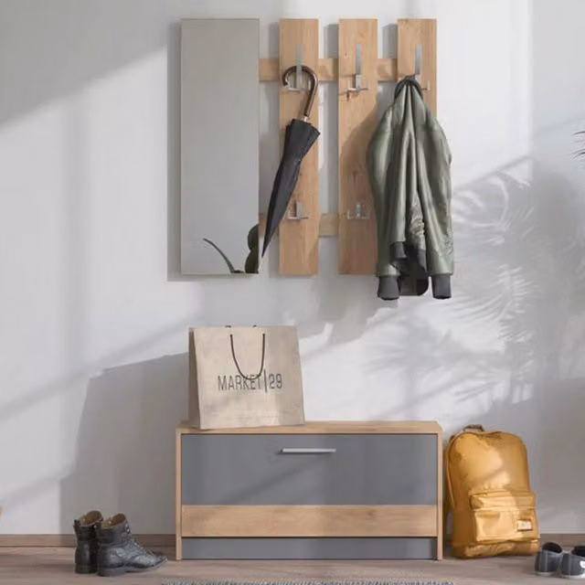 DMORA Mobile da Ingresso Viggiano con Specchio Nero Antracite L/P/H: 91.5 x 28 x 202 cm