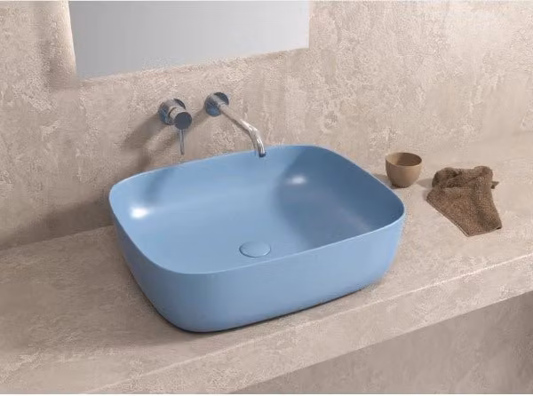 Lavabo rettangolare da appoggio blu senza foro JEY 49x39,5x15 cm
