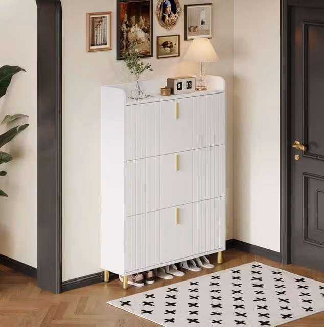 Scarpiera 80x23x123,5 cm bianca in MDF, 3 ante con ripiani regolabili