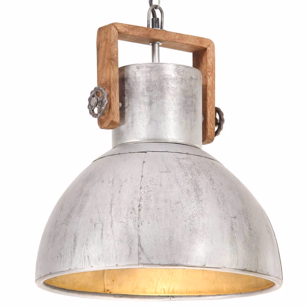 The Living Store Lampada a sospensione stile industriale 25 W argento rotonda 40 cm E27