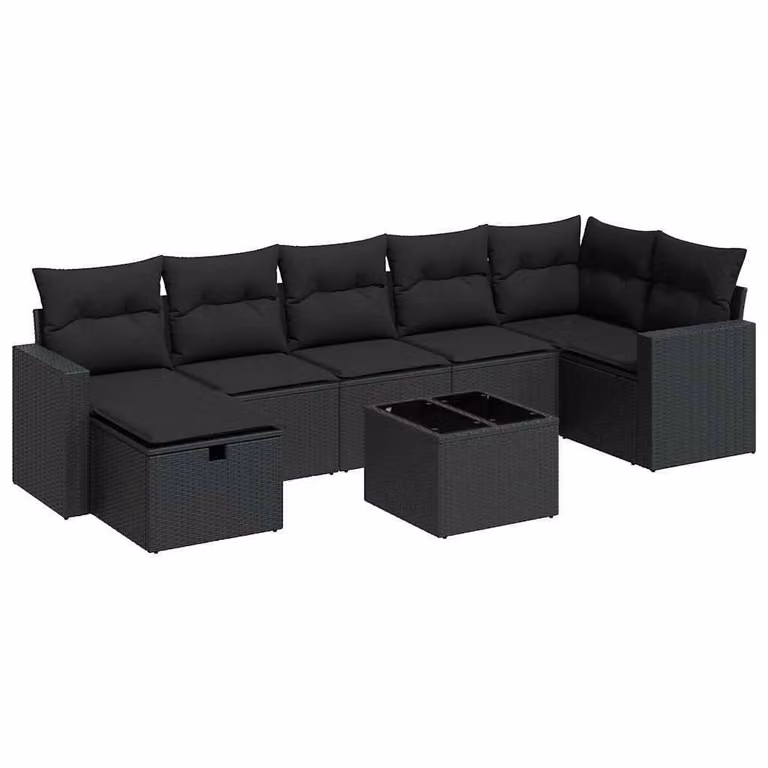 Set Divani da Giardino con Cuscini 8 pz Nero in Polyrattan