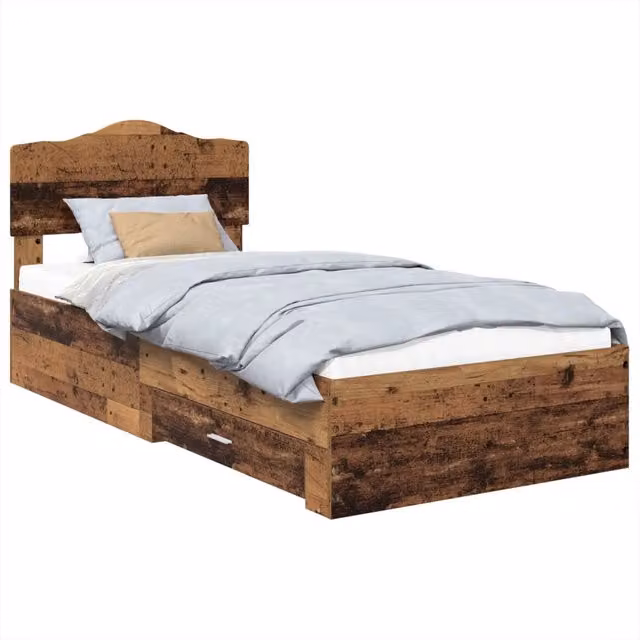 Letto singolo | Letto per adulti | Struttura del letto Legno vecchio 90 x 190 cm Legno multistrato