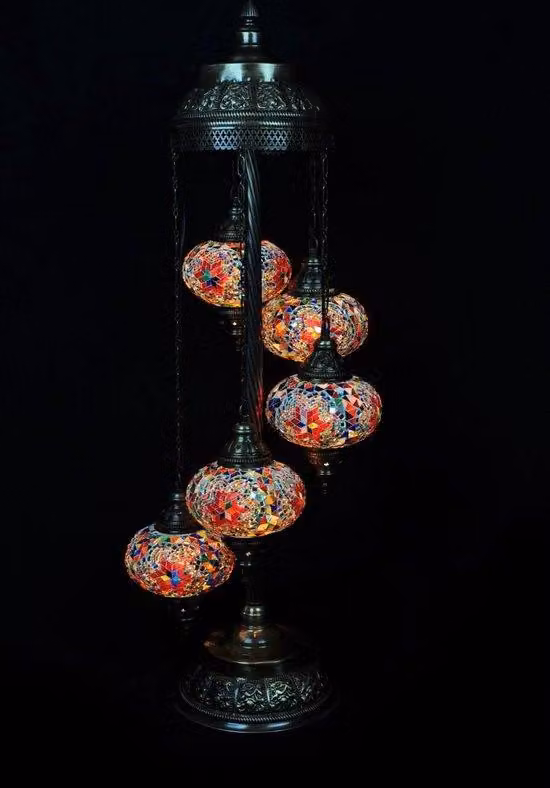 Lampada da terra turca - Lampada orientale - Multicolore - 5 sfere a mosaico - Realizzata a mano - Altezza 120 cm