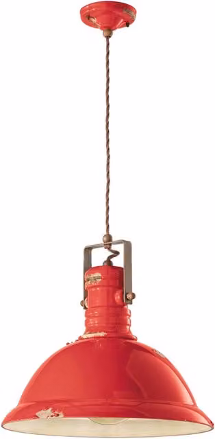 Lampadario Industrial Ferro E Ceramica Vintage Rosso 1 Luce E27 40Cm
