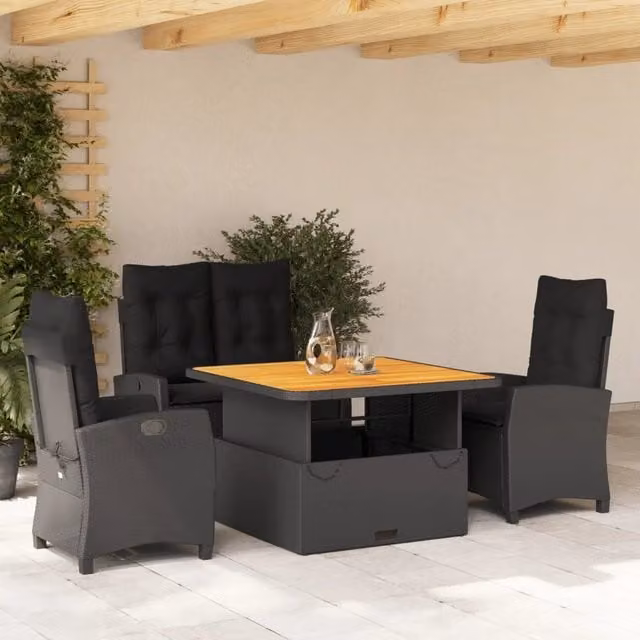Set da pranzo da giardino vidaXL in legno di acacia oliato e polyrattan nero e marrone con 4 sedute