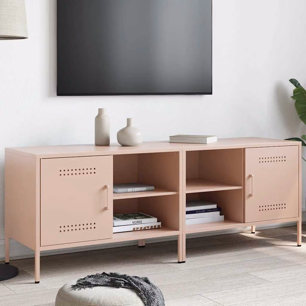 Set di 2 mobili TV vidaXL in stile industriale in acciaio rosa, L: 68 cm, P: 39 cm, H: 50,5 cm