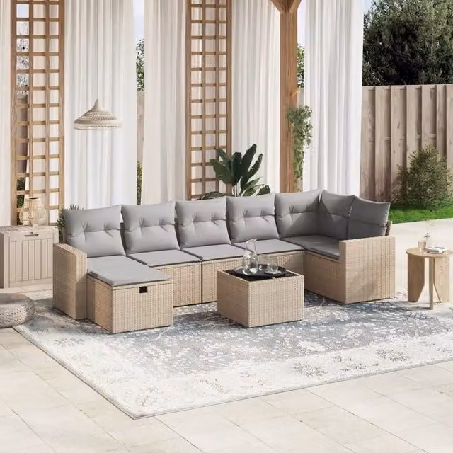 Set Divano da Giardino 8 pz con Cuscini Beige Misto Polyrattan 3263515