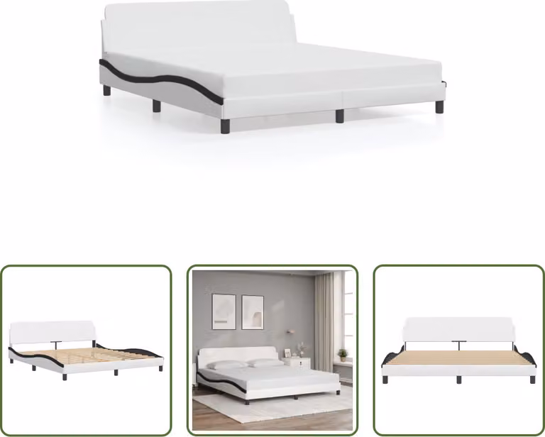 The Living Store Struttura letto con testiera bianca e nera 180x200 cm in ecopelle