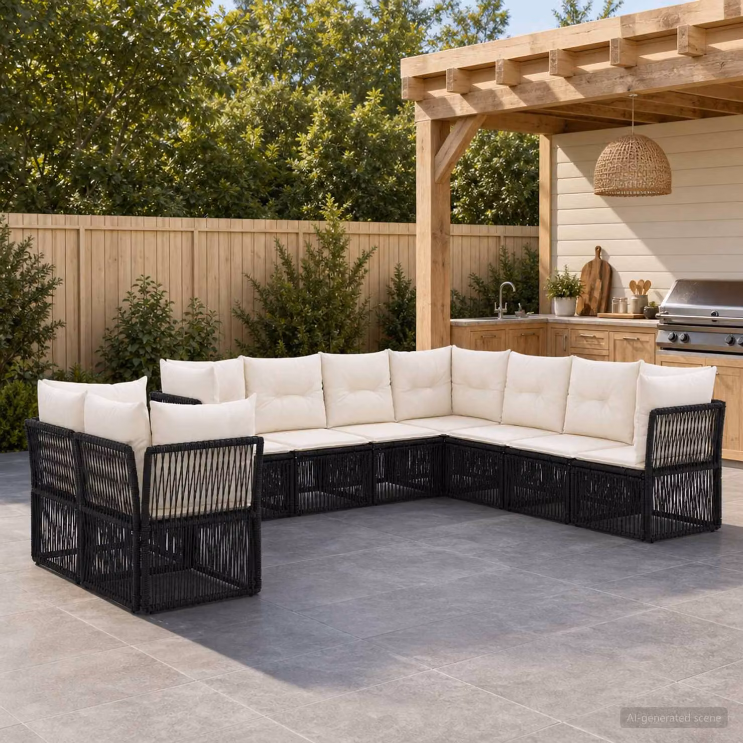 Set Divano da Giardino vidaXL 9 pz a Forma a L con Cuscini Nero