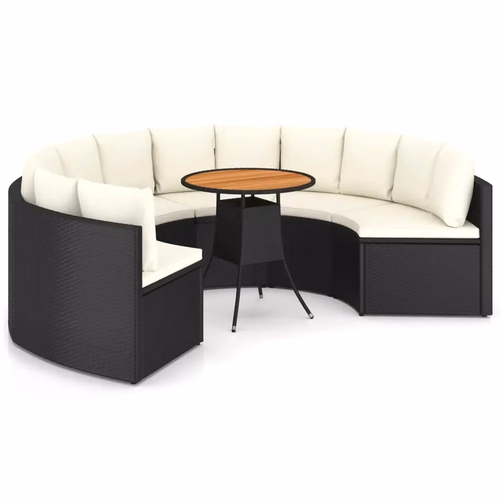 vidaXL Set Divani da Giardino 7 pz a Forma a U con Tavolino da Caffè e Cuscini in Polyrattan e Acciaio Nero – 2