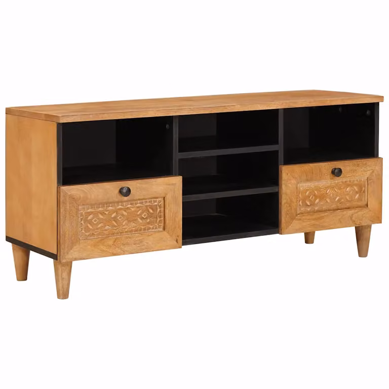 Mobile TV vidaXL in legno di mango massello marrone con cassetto L: 100 cm, P: 33 cm, H: 46 cm