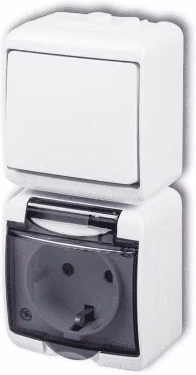 Interruttore unipolare con presa di corrente protetta SCHUKO 2P+T (elemento di copertura color grigio antracite; senza copertura) JUNIOR, colore bianco