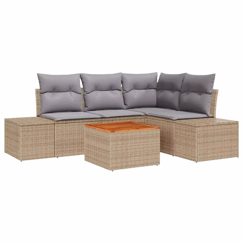 Set Divano da Giardino a L vidaXL 5 Pezzi con Tavolino in Polyrattan e Cuscini Beige e Grigio – 2