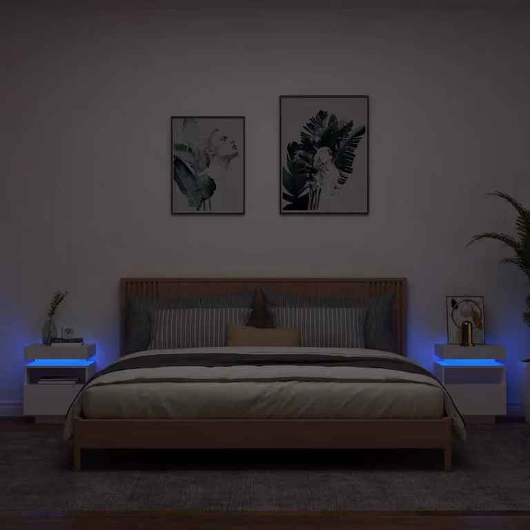 Set di 2 comodini vidaXL con luci LED integrate bianchi L: 40 cm, P: 39 cm, H: 48,5 cm