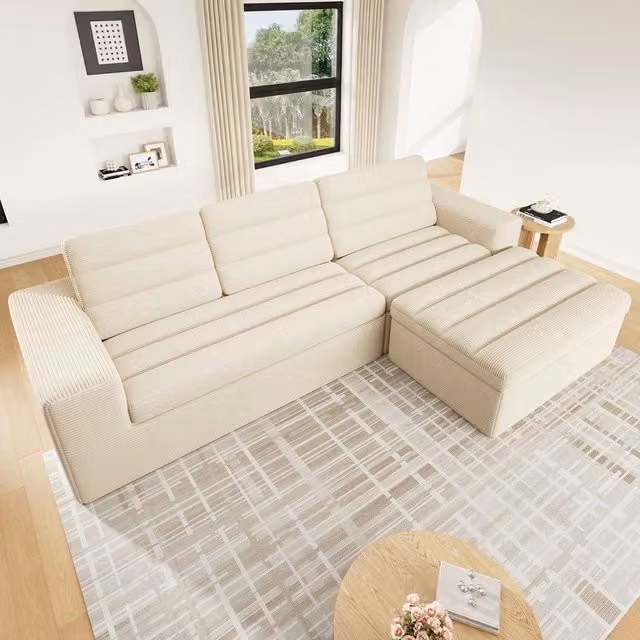 Divano angolare modulare ¨C Minimal ¨C beige, tessuto corda, senza montaggio