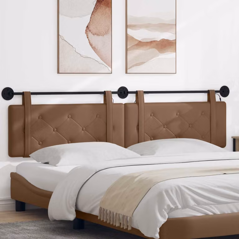 Testiera per letto sospesa vidaXL con luce LED integrata in similpelle color cappuccino e beige