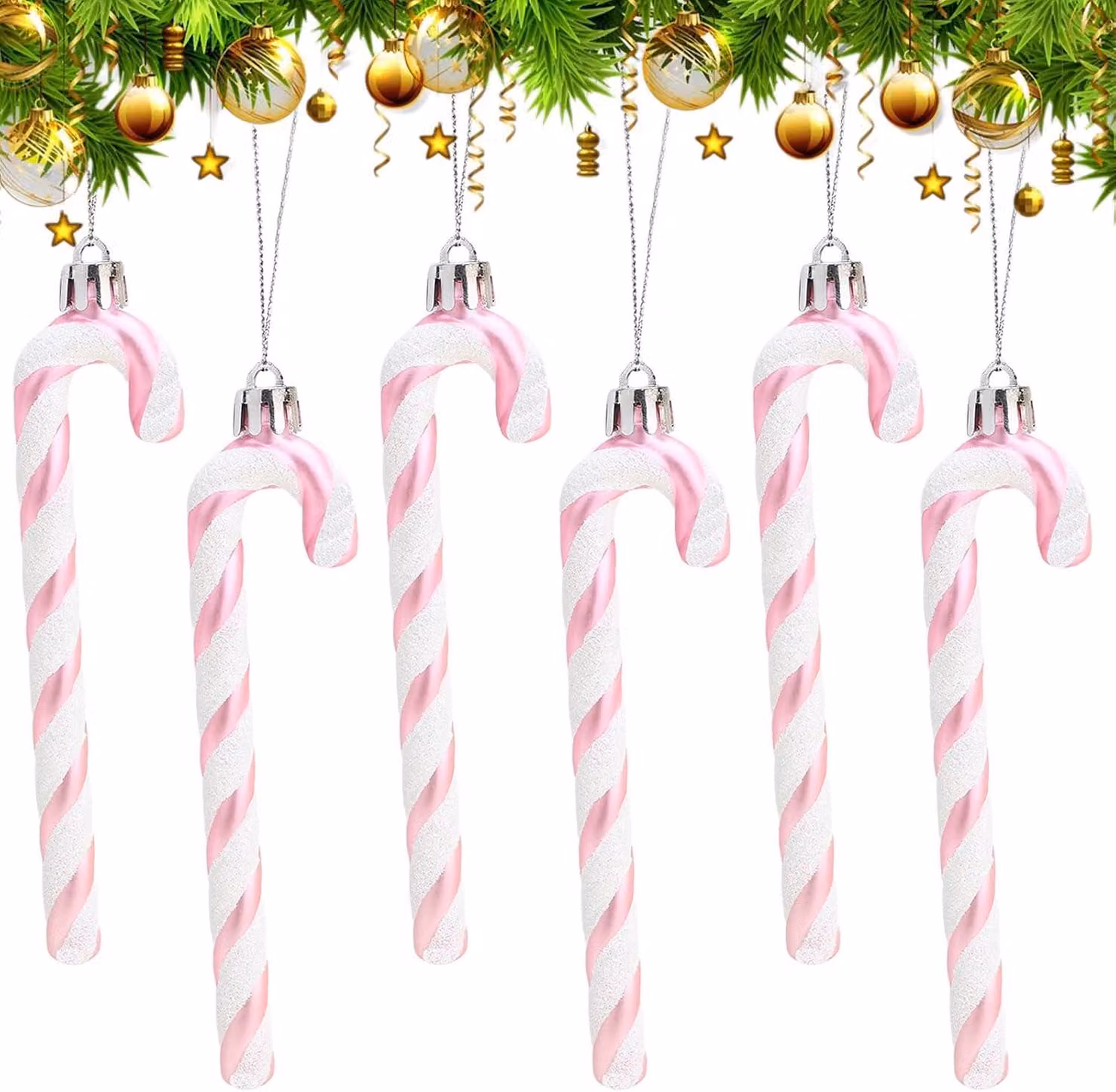 6 pezzi di decorazioni di zucchero, caramelle di zucchero, rosa, decorazioni natalizie a forma di albero di Natale