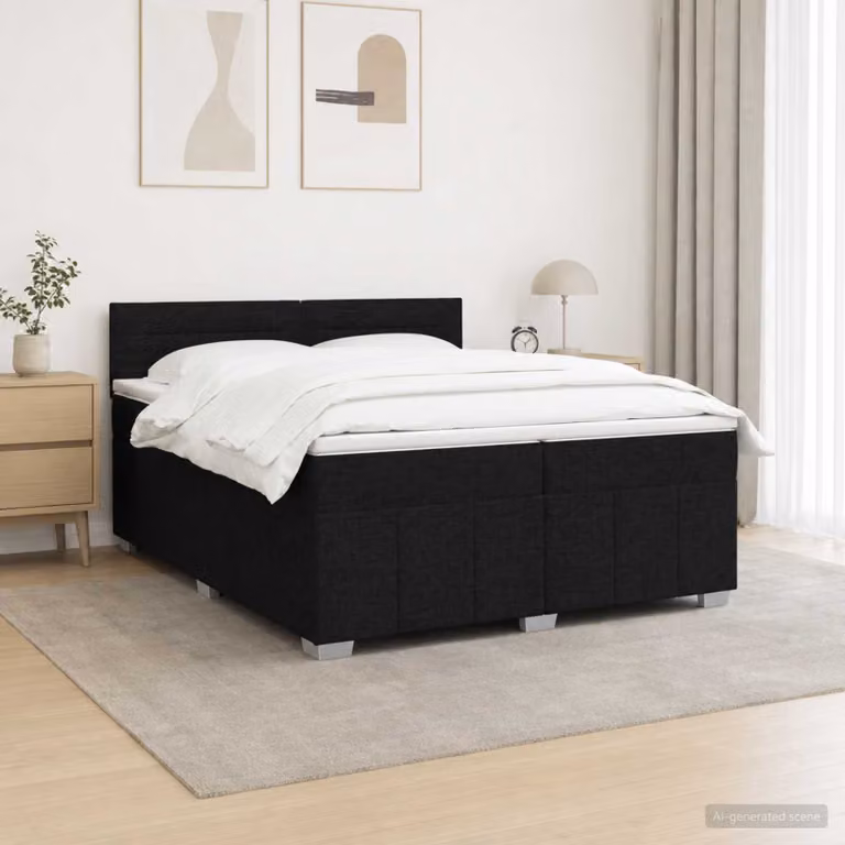 Letto Box Spring vidaXL con Materasso Nero in Tessuto, Illuminazione LED e Porte USB, L/P: 200 x 200 cm