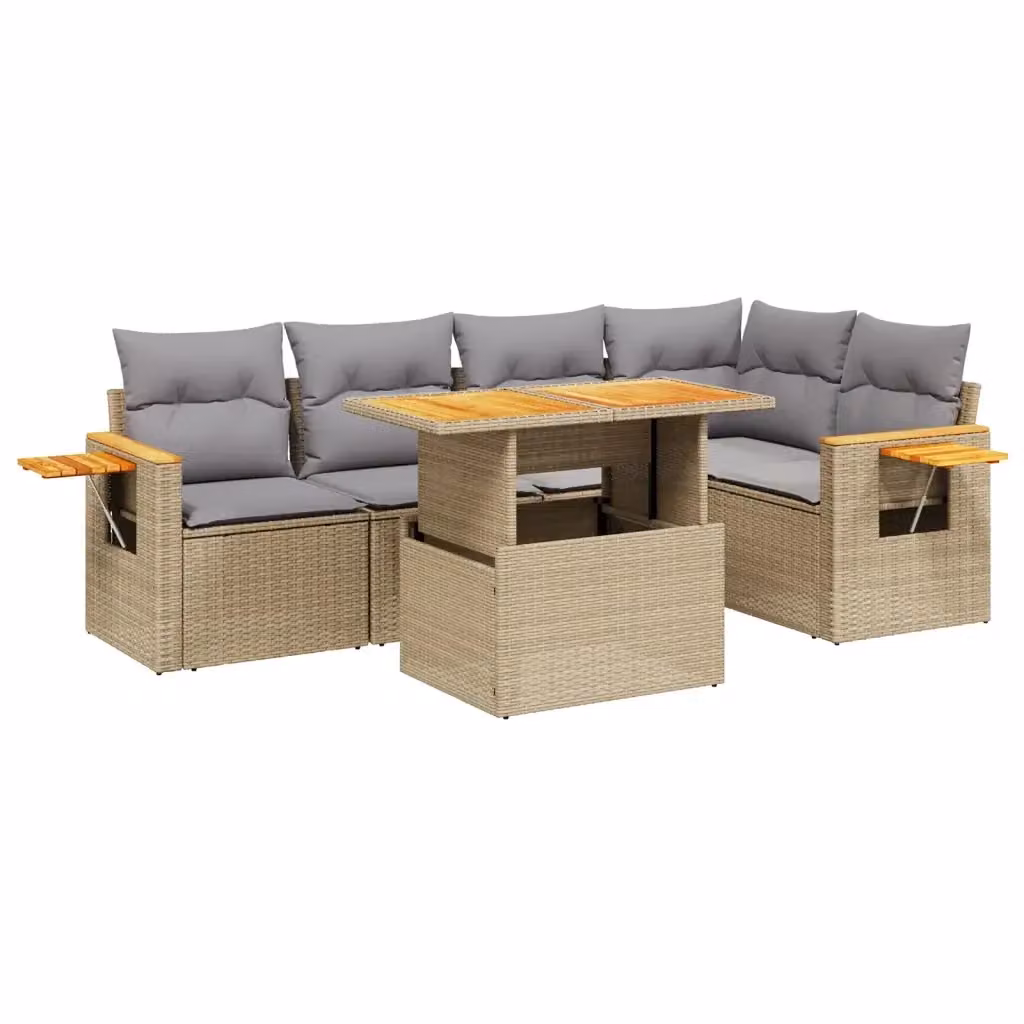 vidaXL Set Divano da Giardino 6 pz in Polyrattan con Cuscini Beige e Tavolino da Caffè Moderno – 2