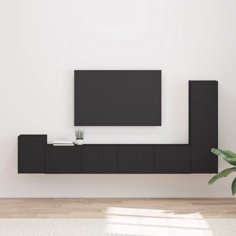 Set mobile TV da parete vidaXL in 3 pezzi, design moderno in legno MDF nero opaco
