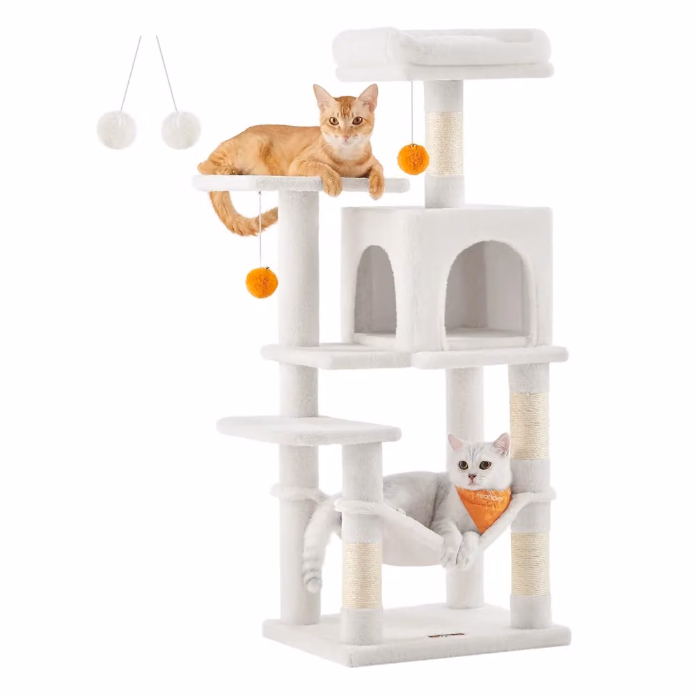 Albero per Gatti 143 cm Grigio Chiaro | FEANDREA, Bianco Crema / M (45 x 35 x 112 cm)