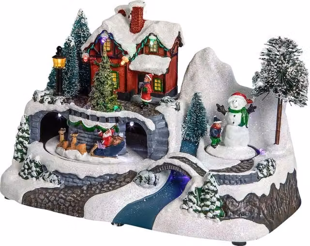 Villaggio di Natale Animato Saint Joy con Luci LED Multicolore e Musica da Tavola