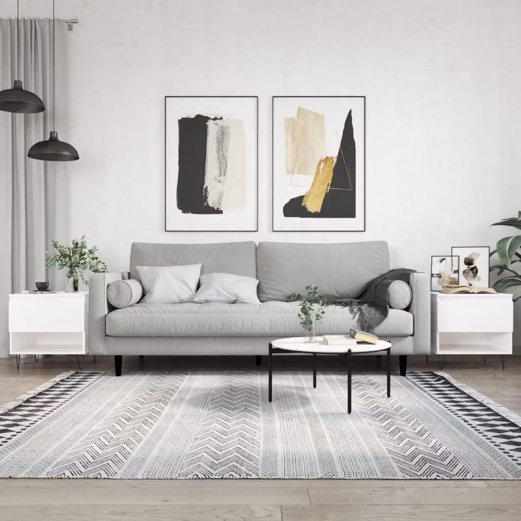Set di 2 tavolini da salotto moderni vidaXL bianchi con piano rotondo in legno e struttura in metallo L/P/H: 50 x 46 x 50 cm