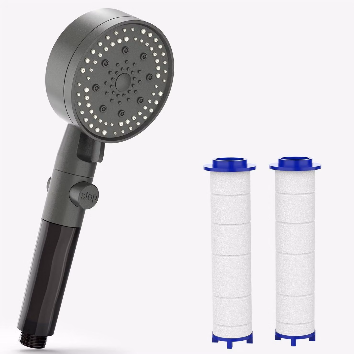 Pistola a mano con filtro e funzione di pausa, 5 modalità di getto, pistola nebulizzante, grigia, con 3 filtri