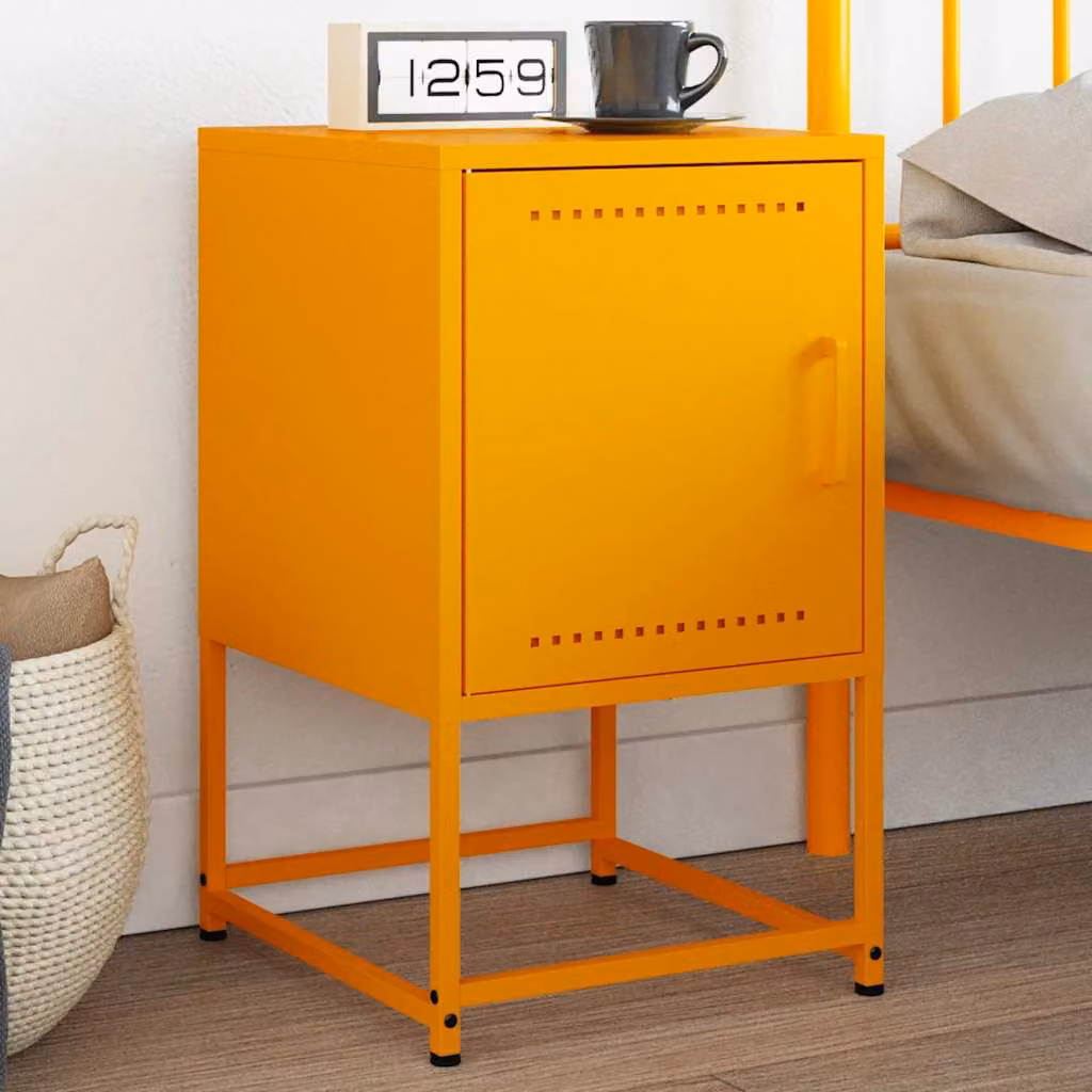 Comodino vidaXL in metallo giallo senape con finitura opaca, modello da appendere alla parete, L 36 cm x P 39 cm x H 60,5 cm