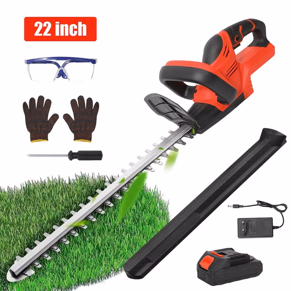 Tagliasiepi a batteria - Tagliasiepi elettrico da 21 V - Lame da 56 cm - Batteria da 3,0 Ah con caricabatterie - 1 batteria - Spessore di taglio: 1,3 cm - Doppia lama - Colore: rosso