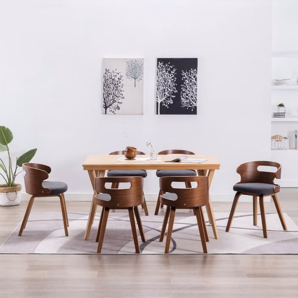 The Living Store Sedie da pranzo 6 pz. Legno curvo e tessuto grigio scuro