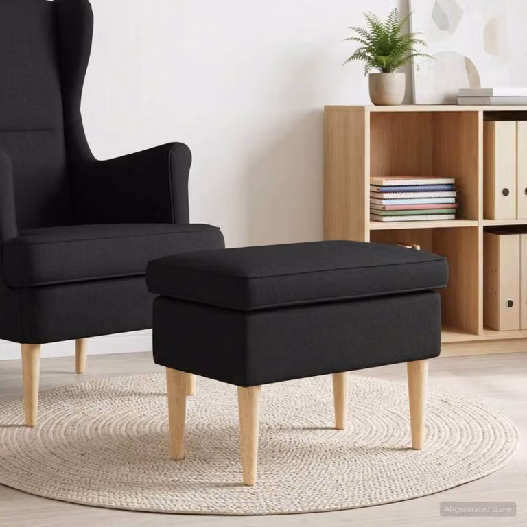 Poggiapiedi vidaXL Nero con Rivestimento in Tessuto e Struttura in Legno L: 55 cm, P: 35 cm, H: 41 cm